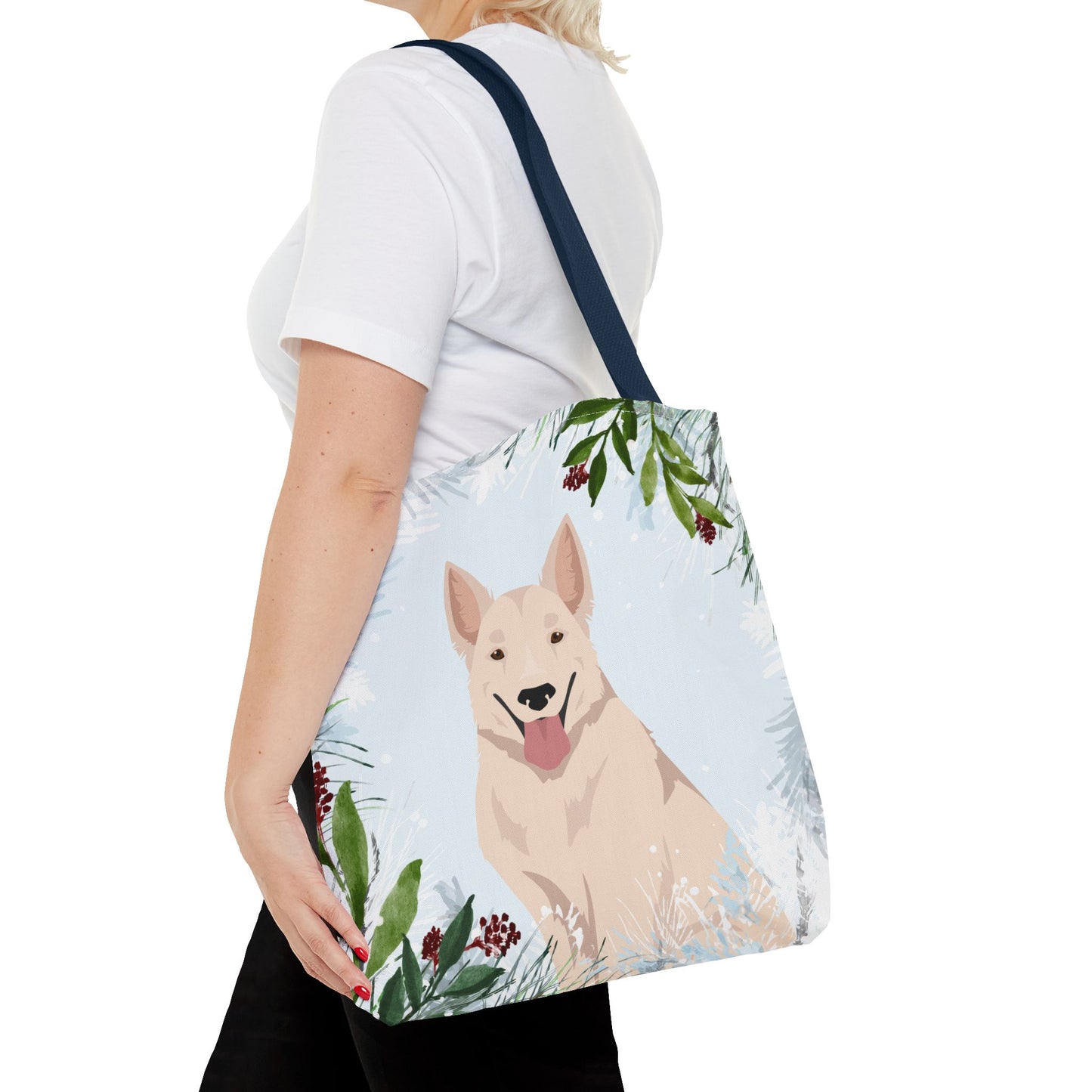 White Swiss Shepherd Dog Christmas Holiday Tote Bag 16x16