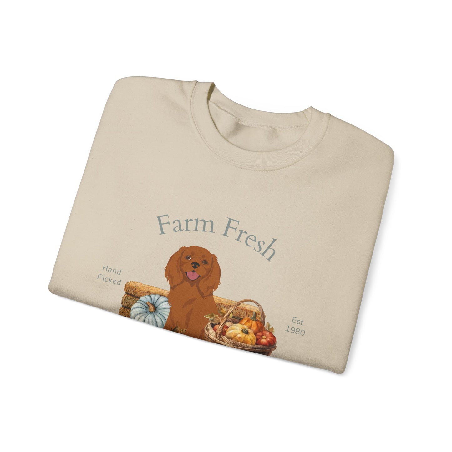 Cavalier King Charles Spaniel Dog Fall Farm Fresh Unisex Heavy Blend Crewneck Sweatshirt