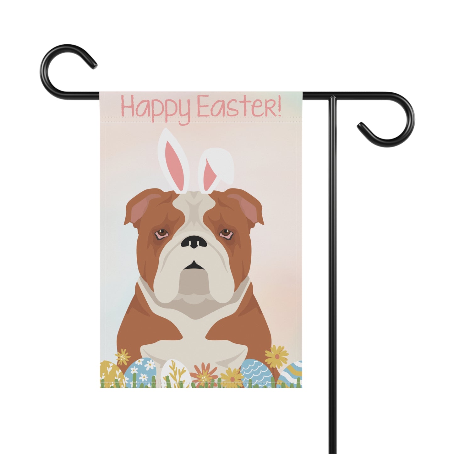 Bulldog Dog Happy Easter Garden Flag