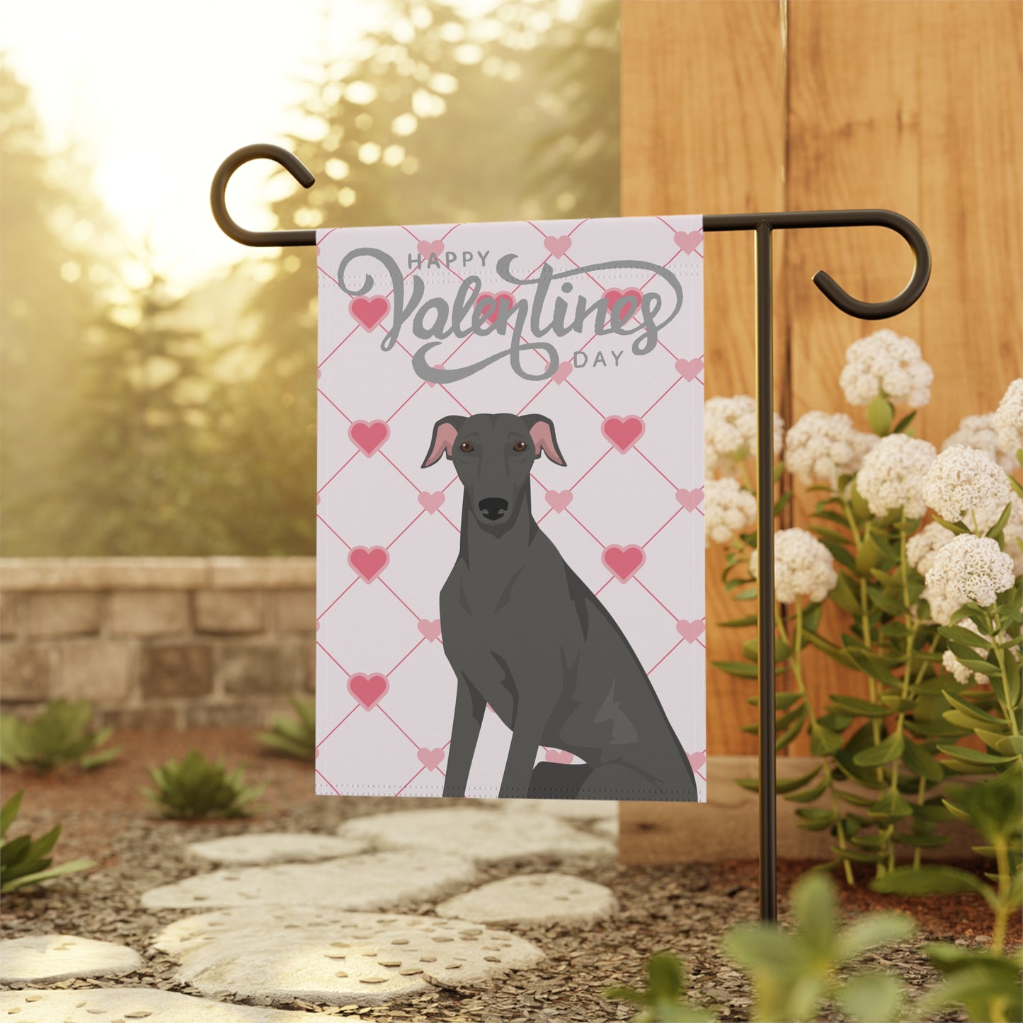Greyhound Dog Valentines Day Garden Flag