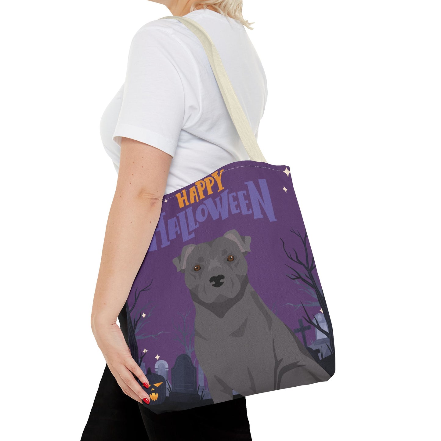 Staffordshire Bull Terrier Dog Happy Halloween Tote Bag 16x16