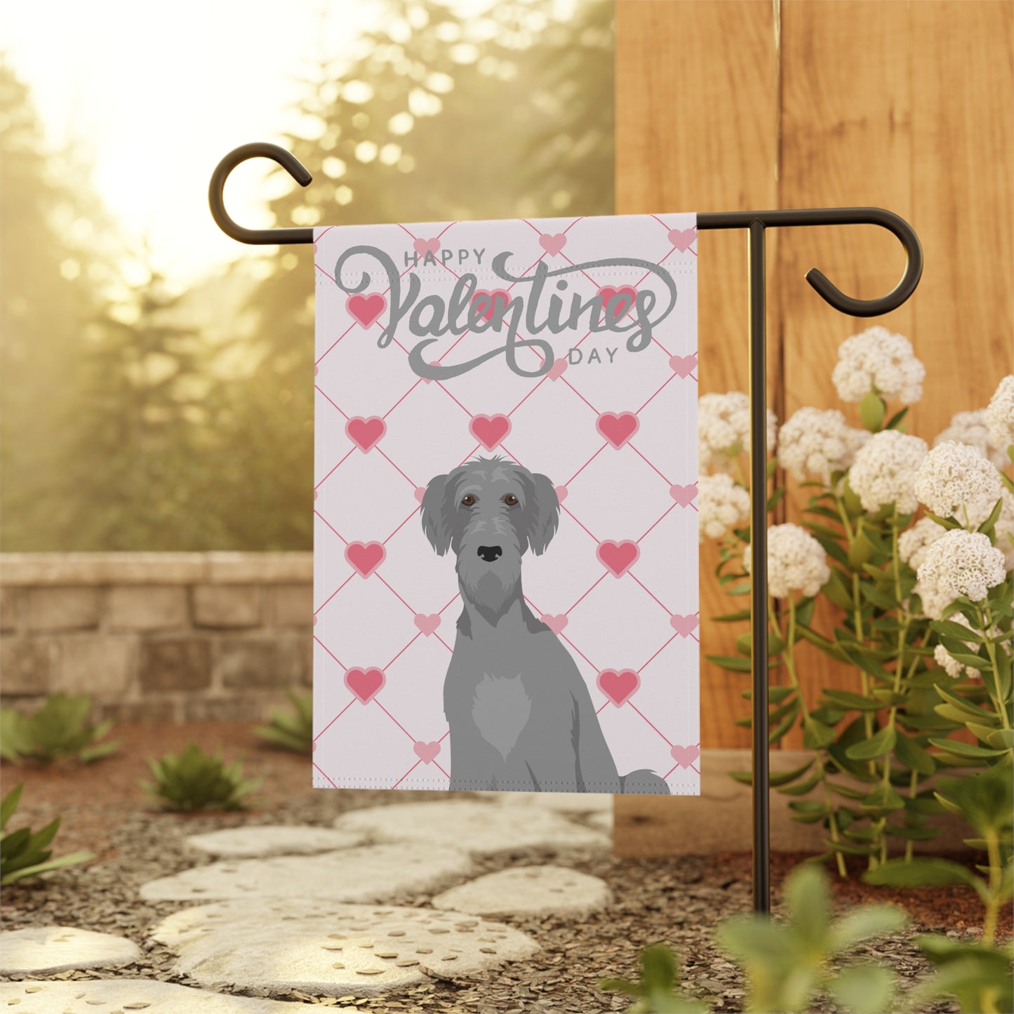 Irish Wolfhound Dog Valentines Day Garden Flag