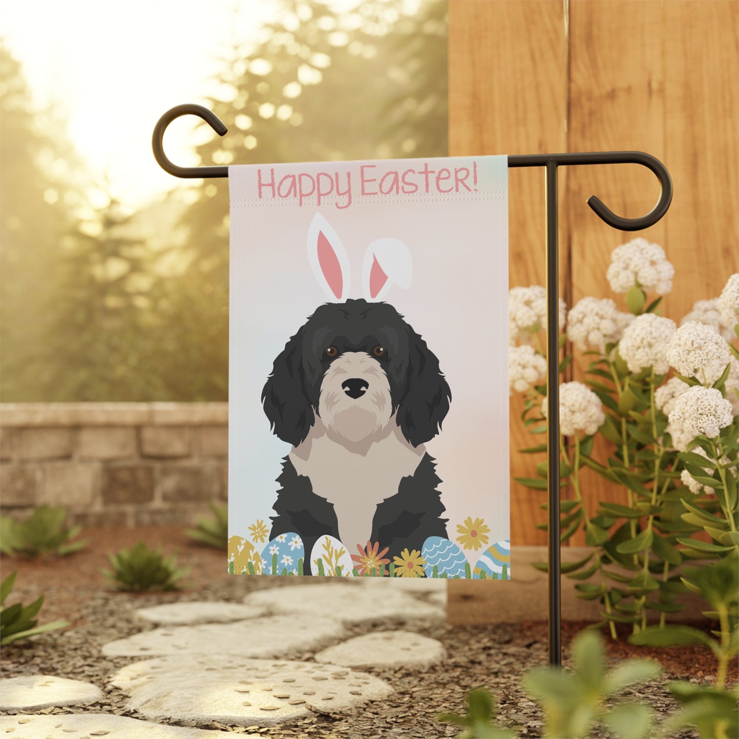 Portuguese Water Dog Happy Easter Garden Flag