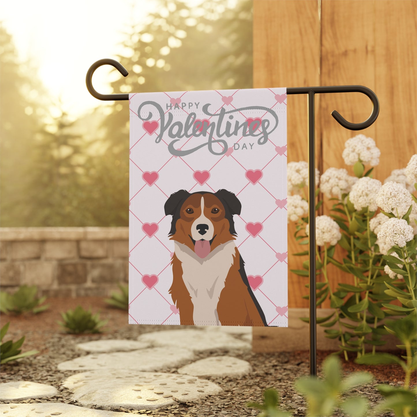 English Shepherd Dog Valentines Day Garden Flag