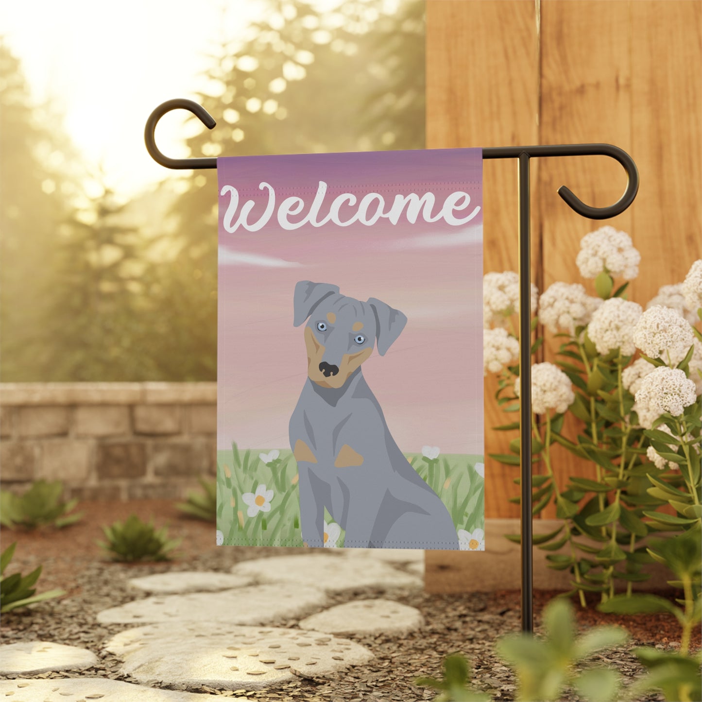 Blue Lacy Dog Welcome Garden Flag