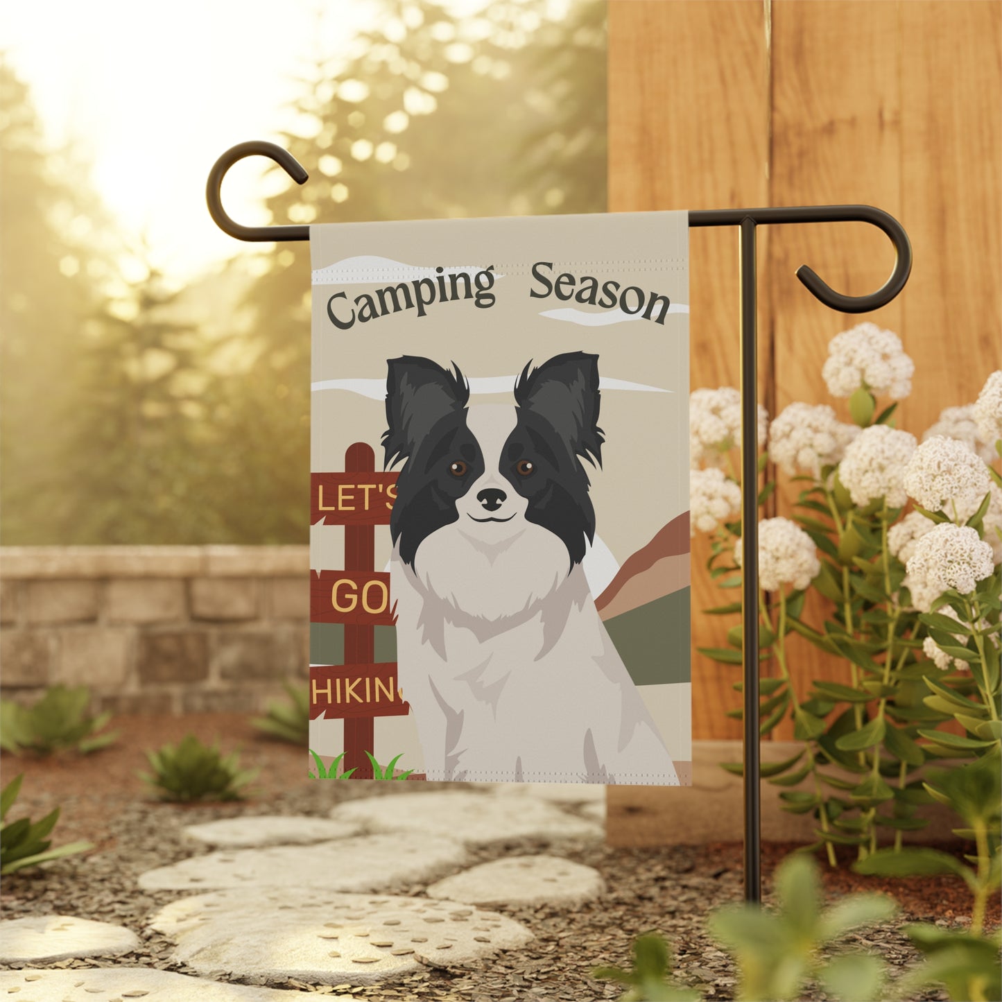 Papillon Dog Camping Garden Flag