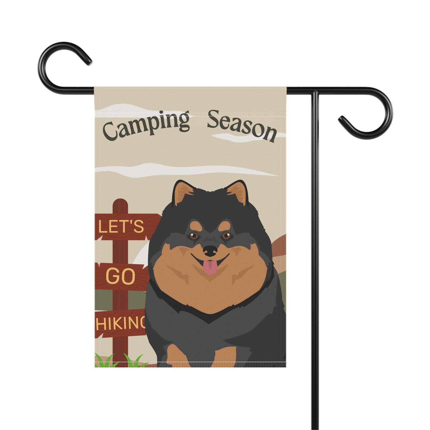 Pomeranian Dog Camping Garden Flag