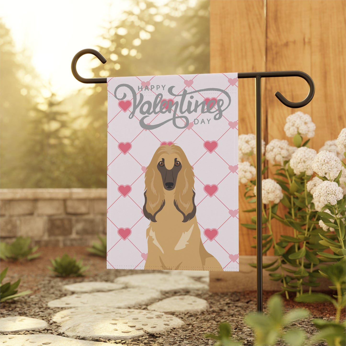 Afghan Hound Dog Valentines Day Garden Flag