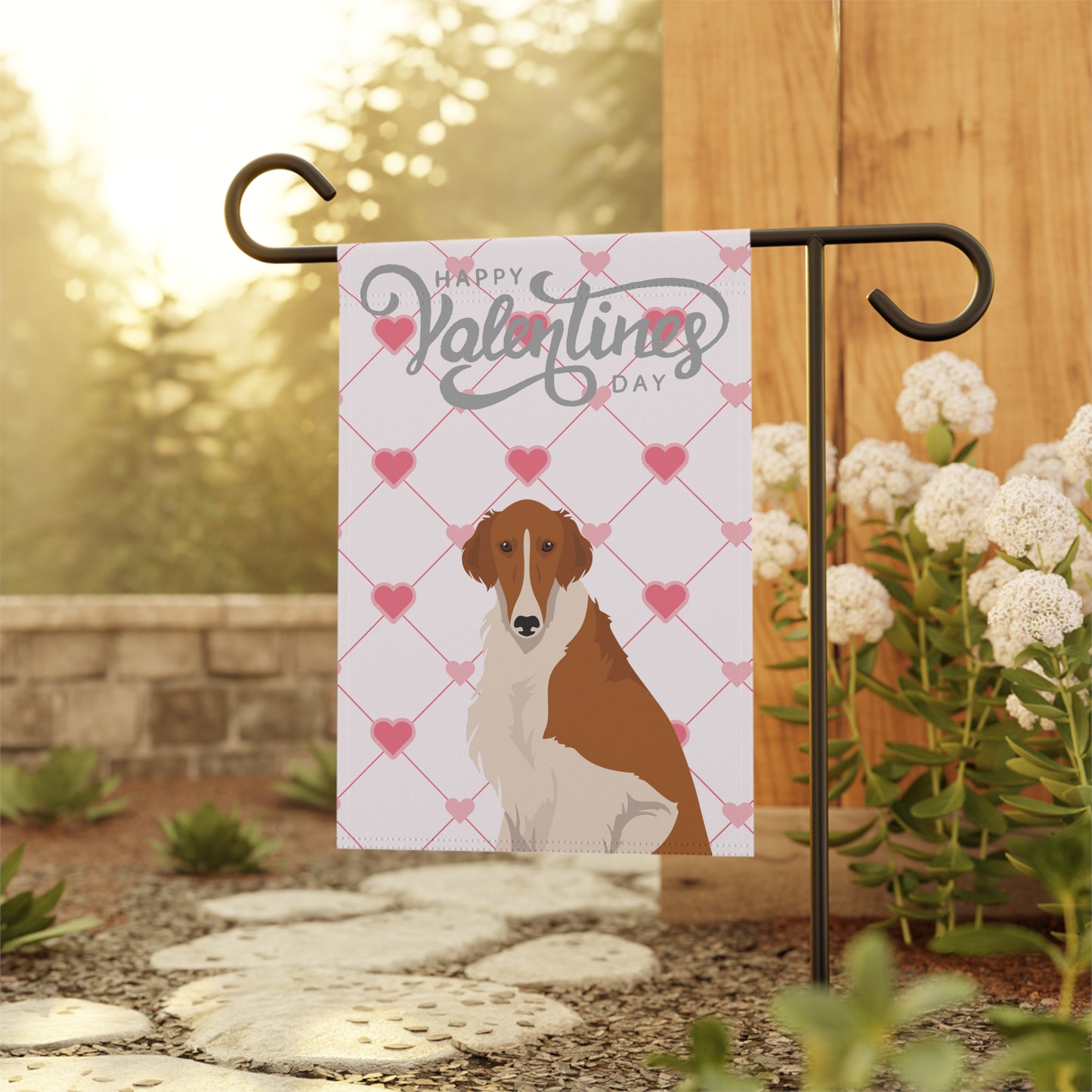 Borzoi Dog Valentines Day Garden Flag