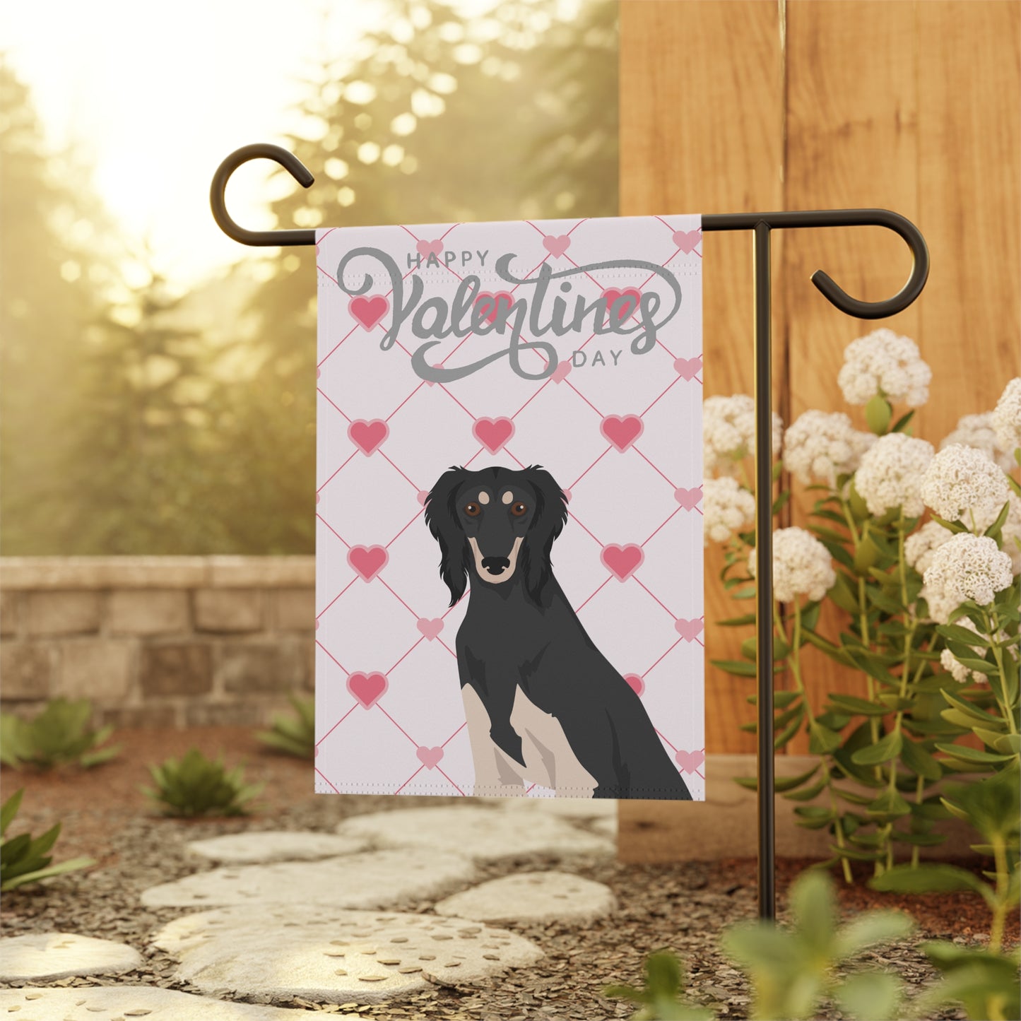 Saluki Dog Valentines Day Garden Flag