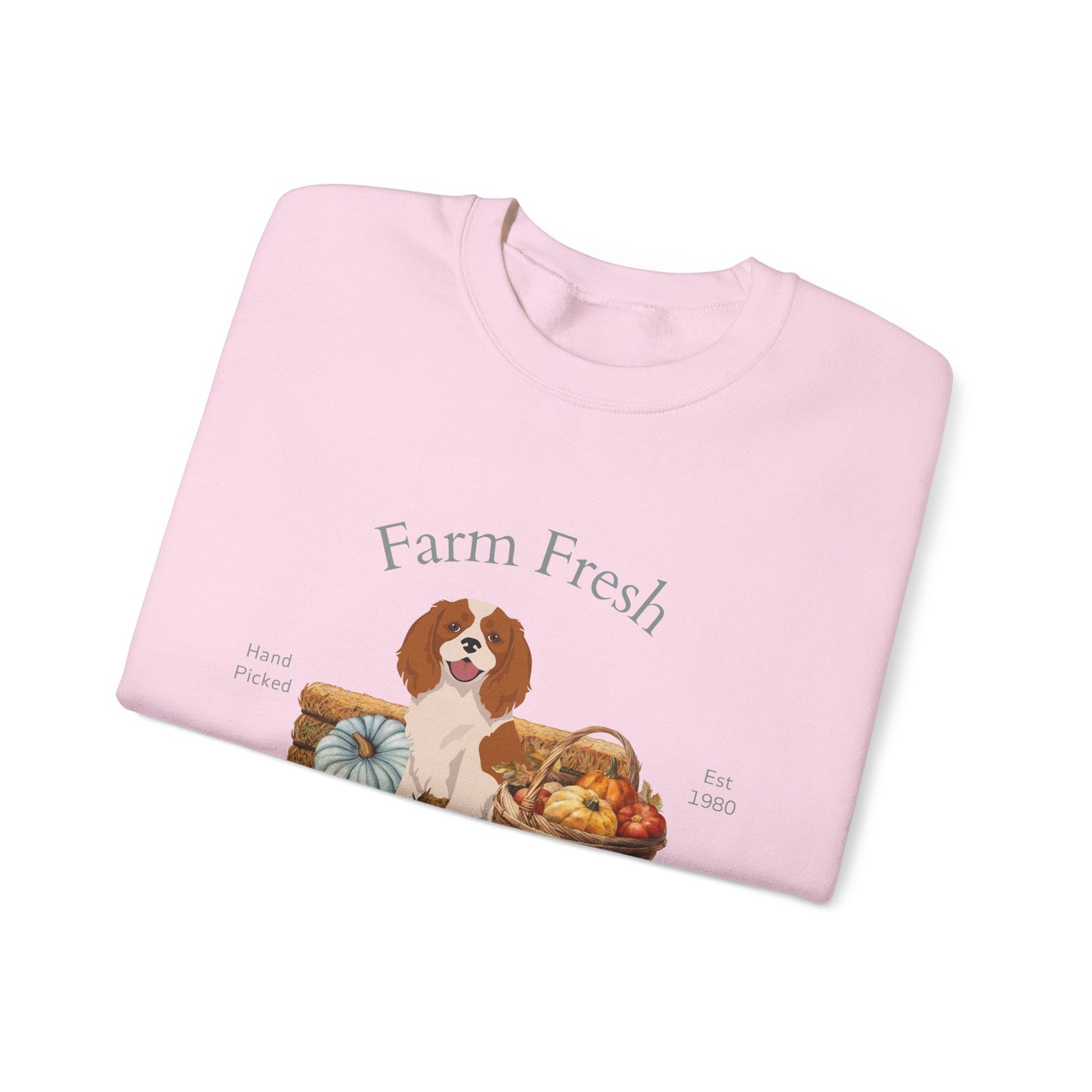 Cavalier King Charles Spaniel Dog Fall Farm Fresh Unisex Heavy Blend Crewneck Sweatshirt