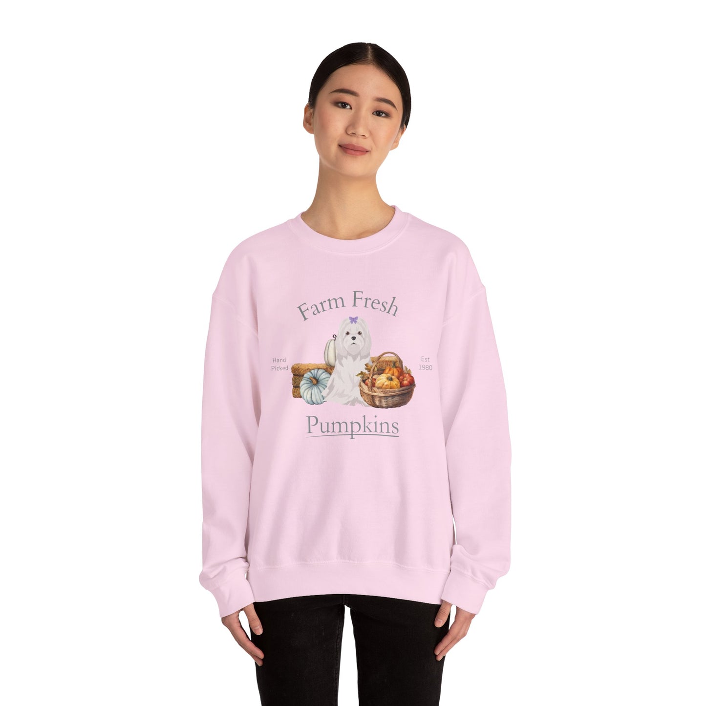 Maltese Dog Fall Farm Fresh Unisex Heavy Blend Crewneck Sweatshirt