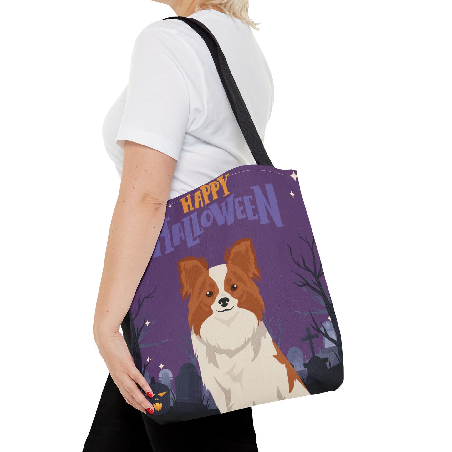 Papillon Dog Happy Halloween Tote Bag 16x16