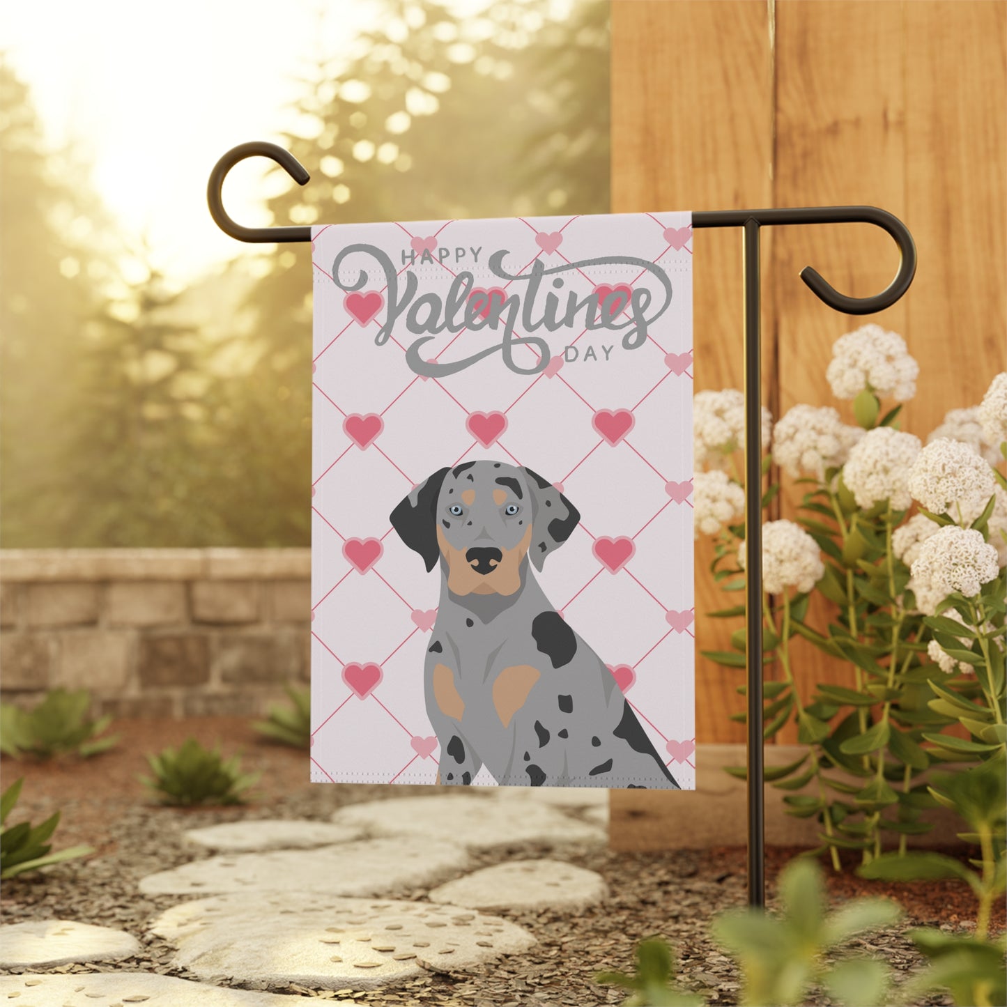 Catahoula Leopard Dog Valentines Day Garden Flag