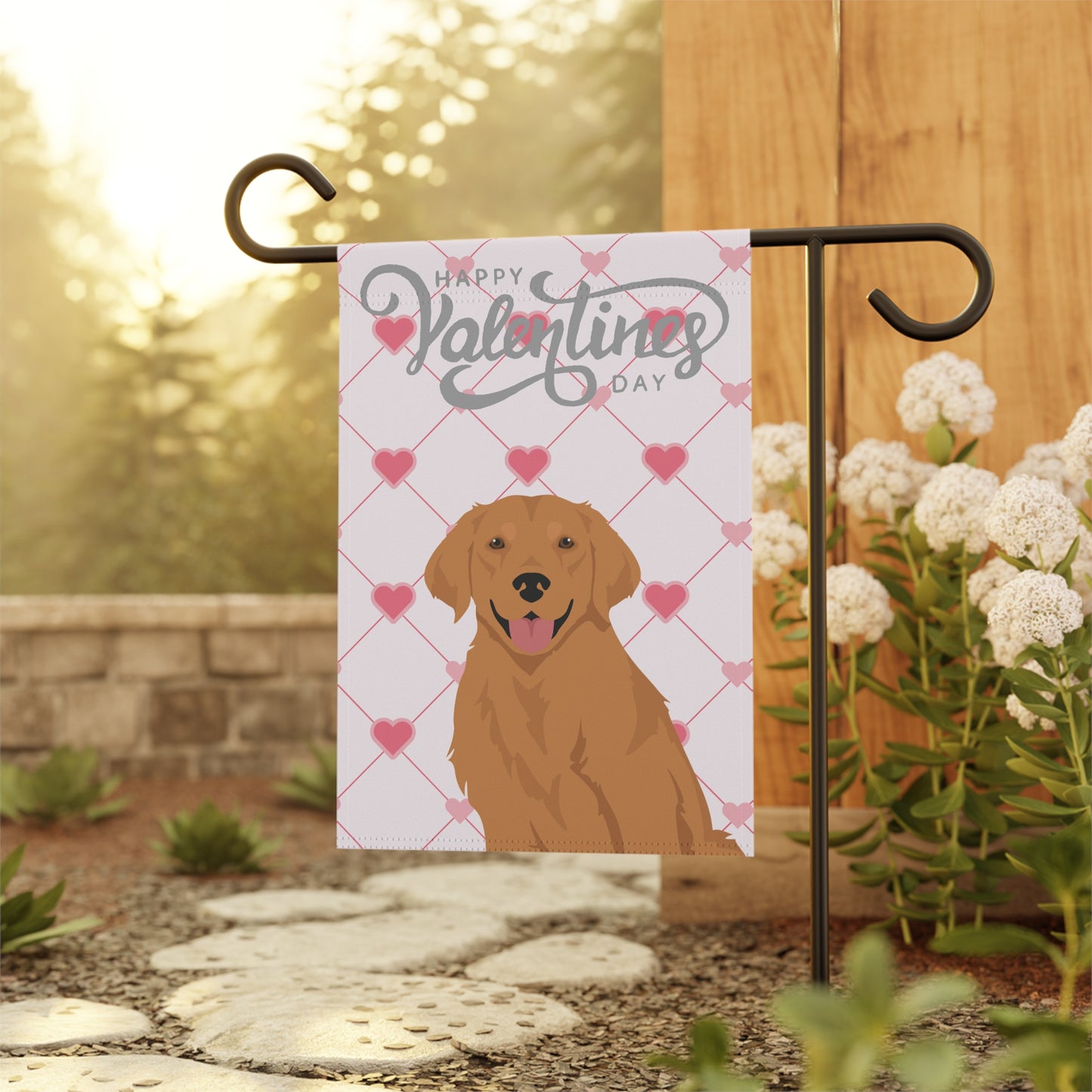 Golden Retriever Dog Valentines Day Garden Flag