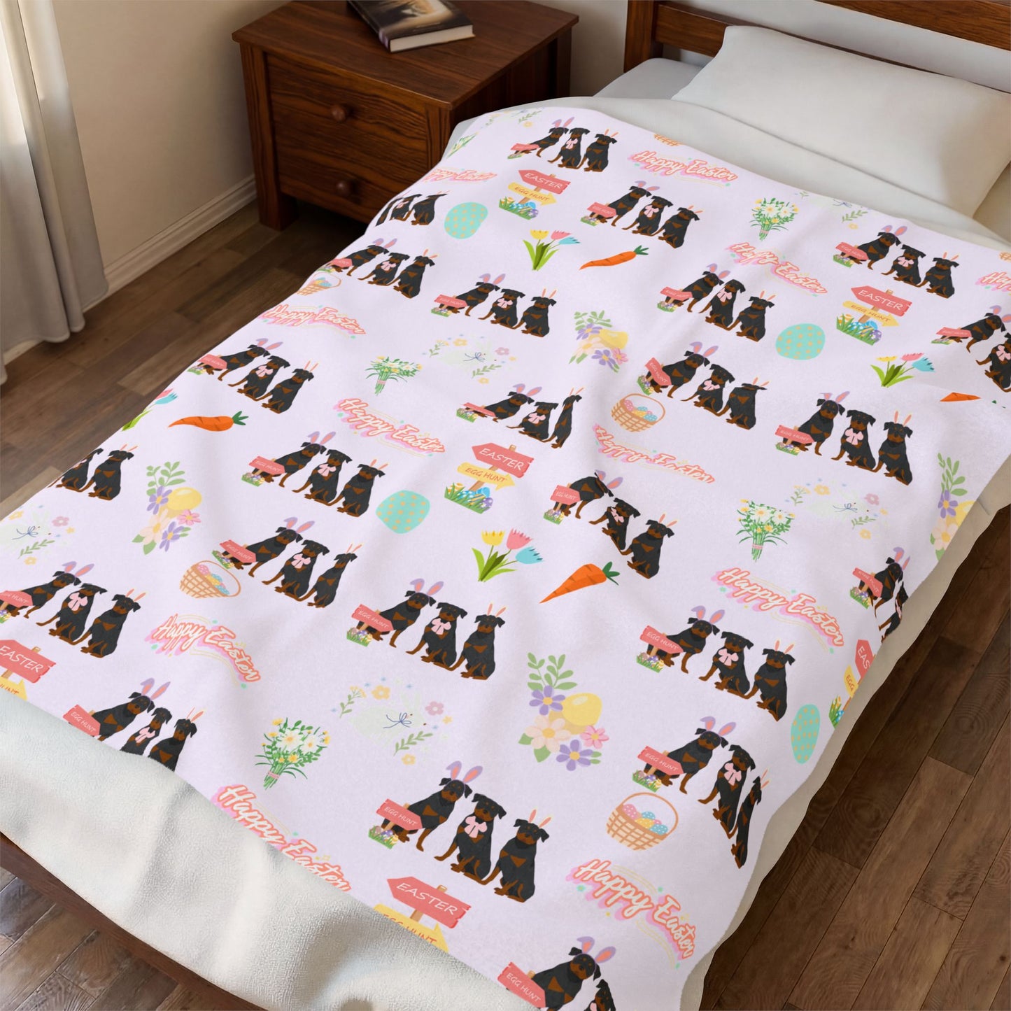 Rottweiler Dog Easter Velveteen Plush Blanket