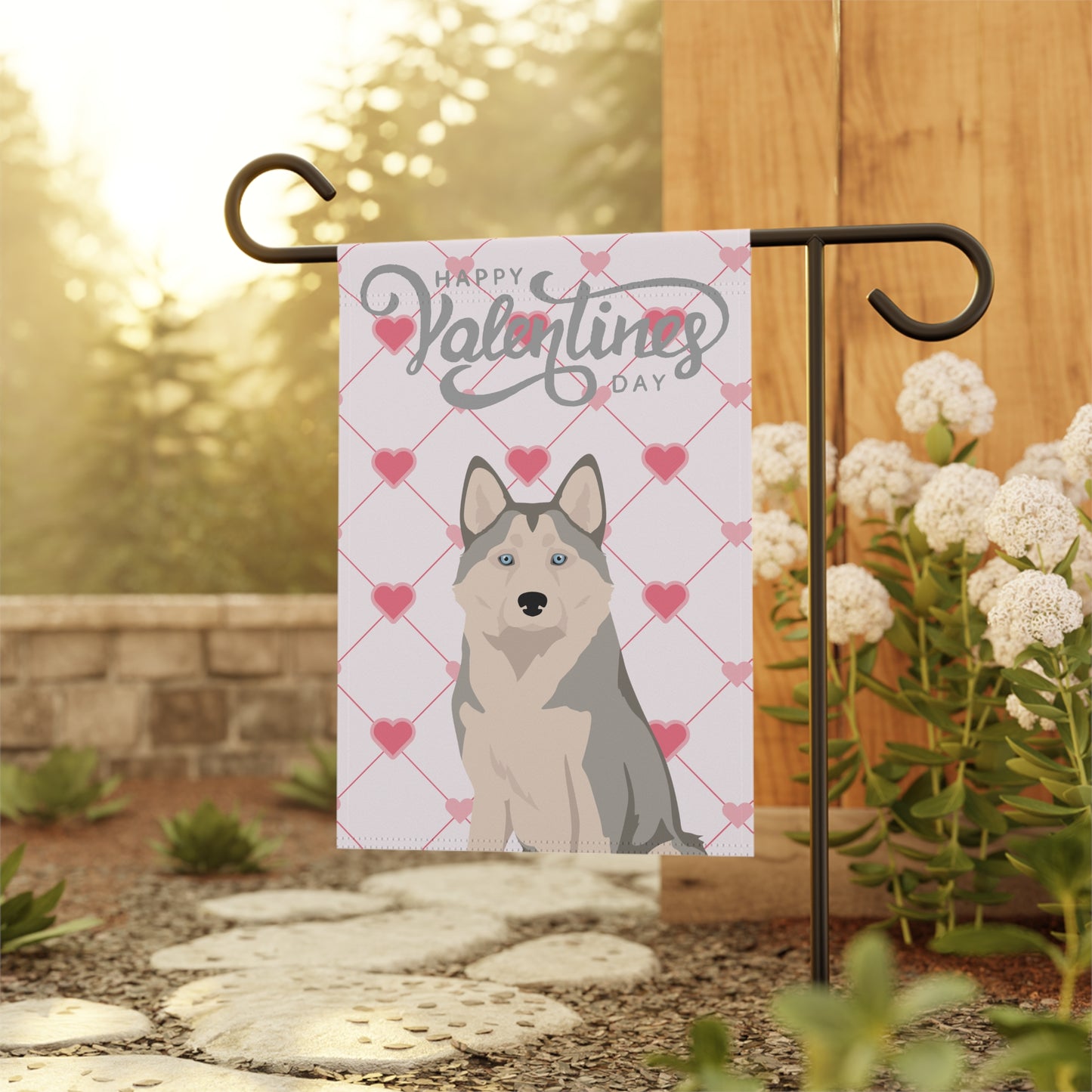 Alaskan Husky Dog Valentines Day Garden Flag