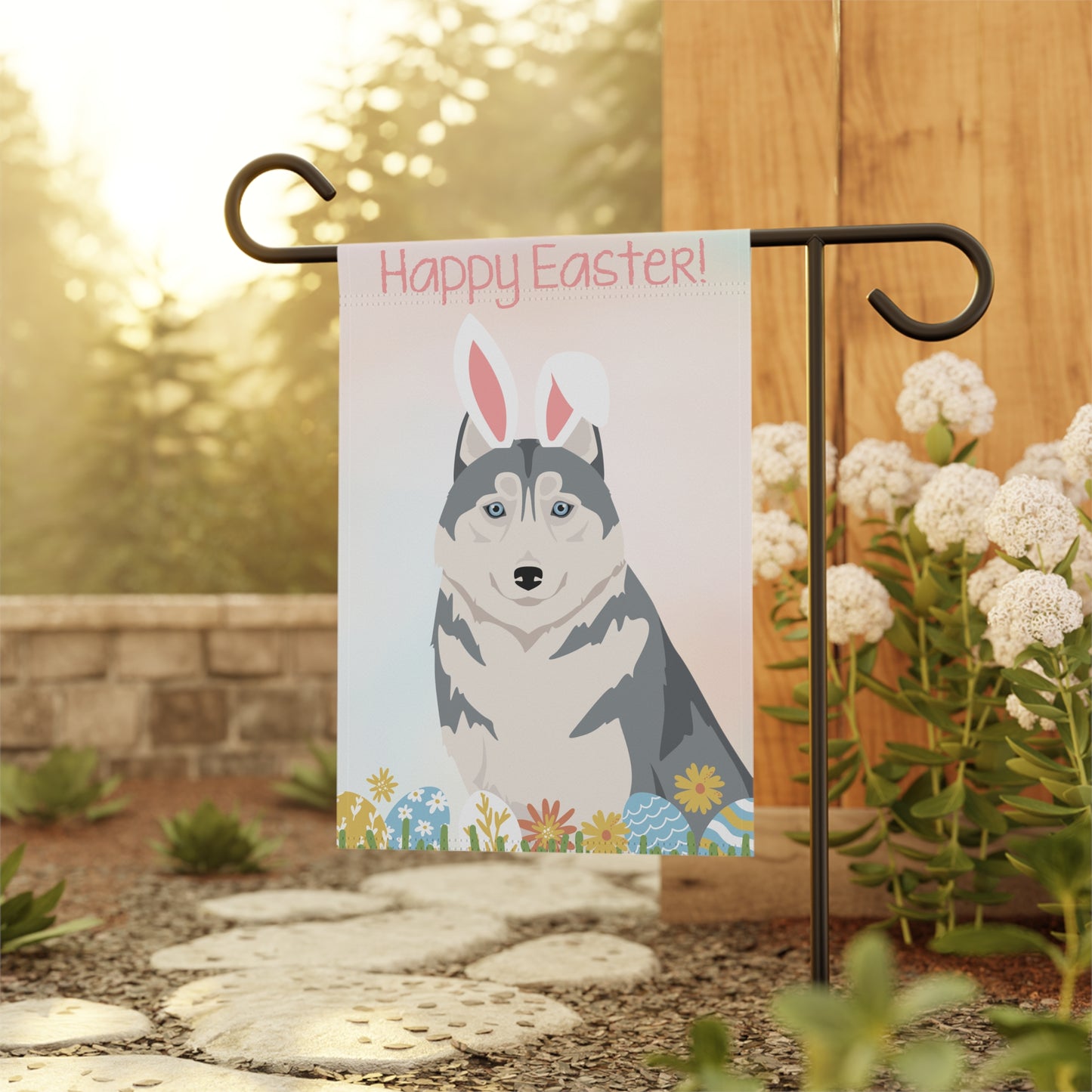 Siberian Husky Dog Happy Easter Garden Flag