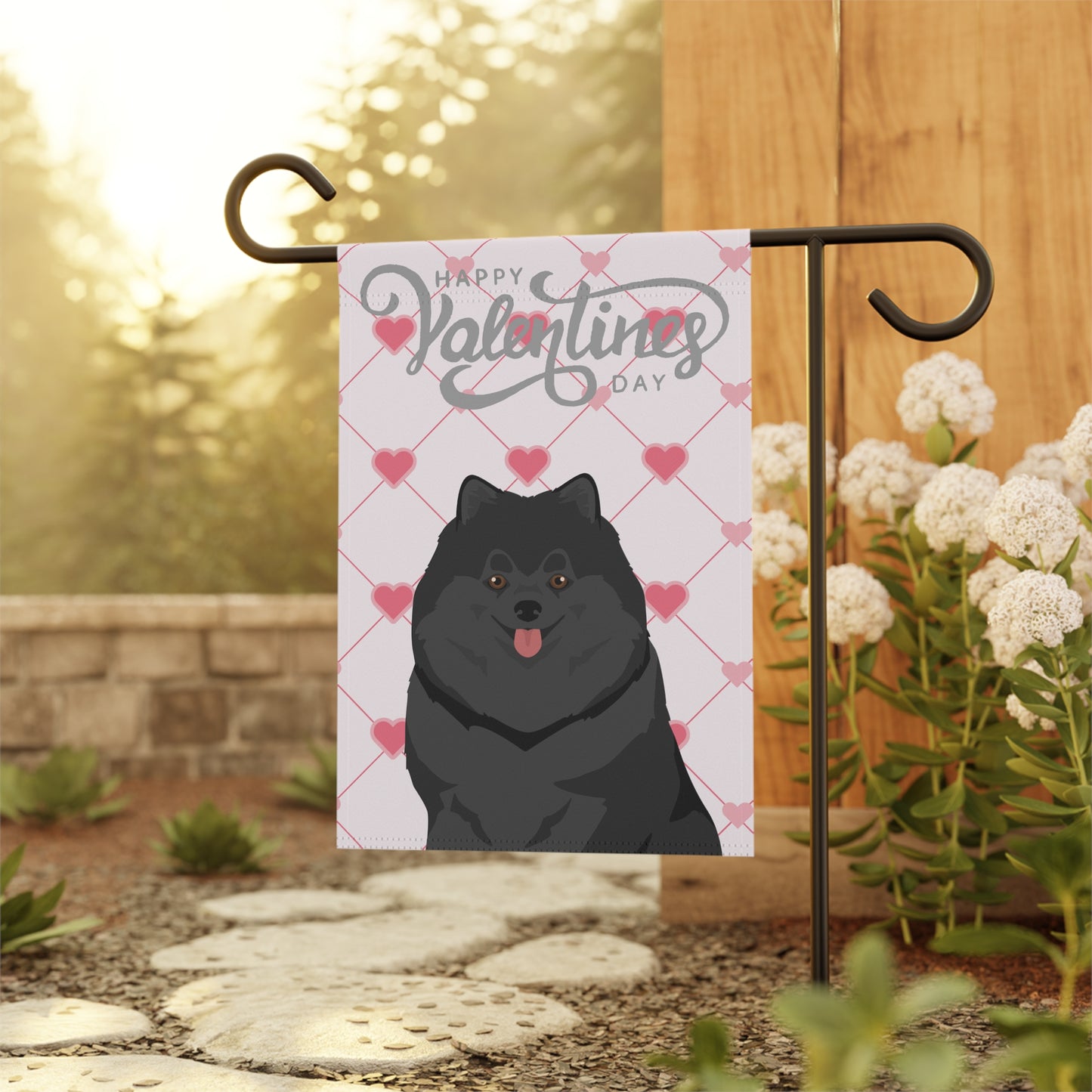 Pomeranian Dog Valentines Day Garden Flag