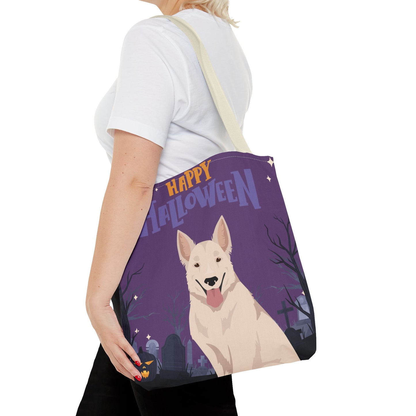 White Swiss Shepherd Dog Happy Halloween Tote Bag 16x16
