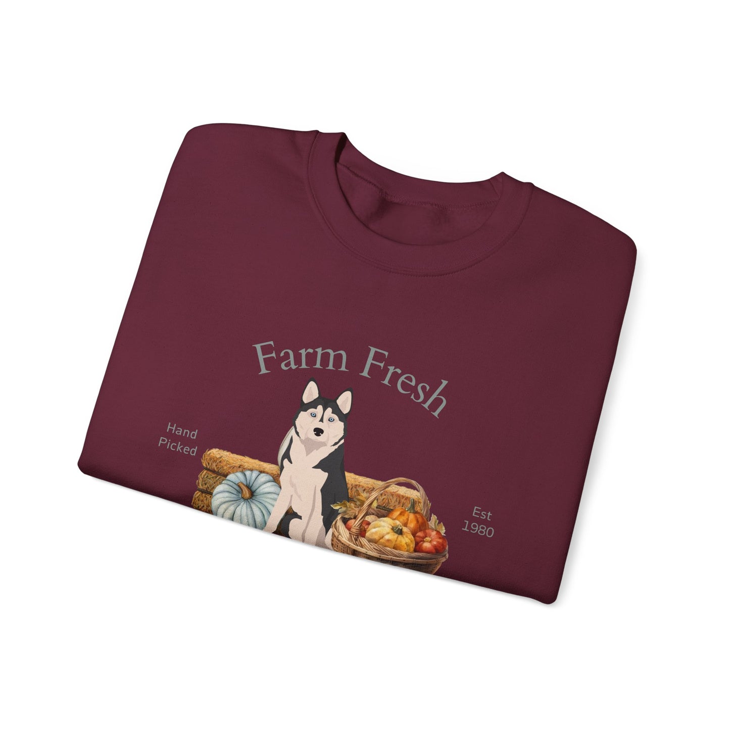 Alaskan Husky Dog Fall Farm Fresh Unisex Heavy Blend Crewneck Sweatshirt