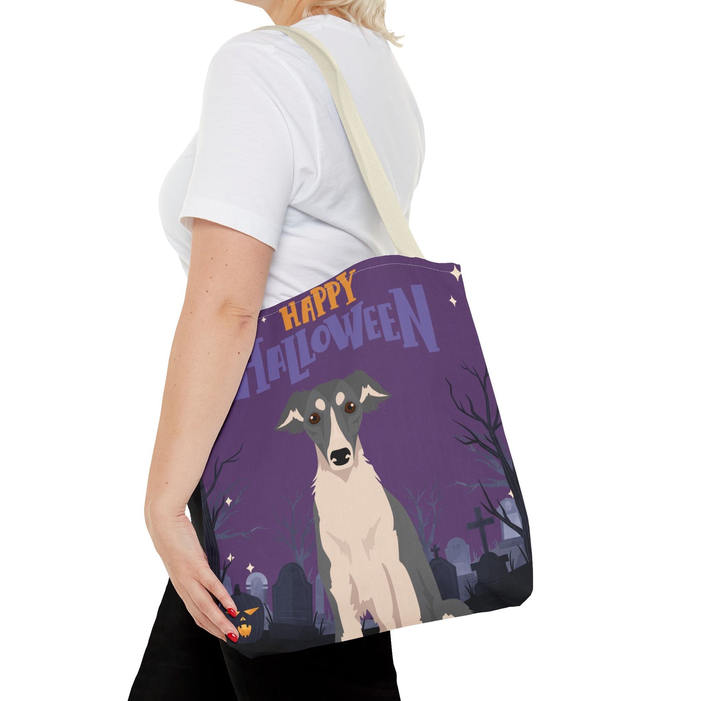 Silken Windhound Dog Happy Halloween Tote Bag 16x16