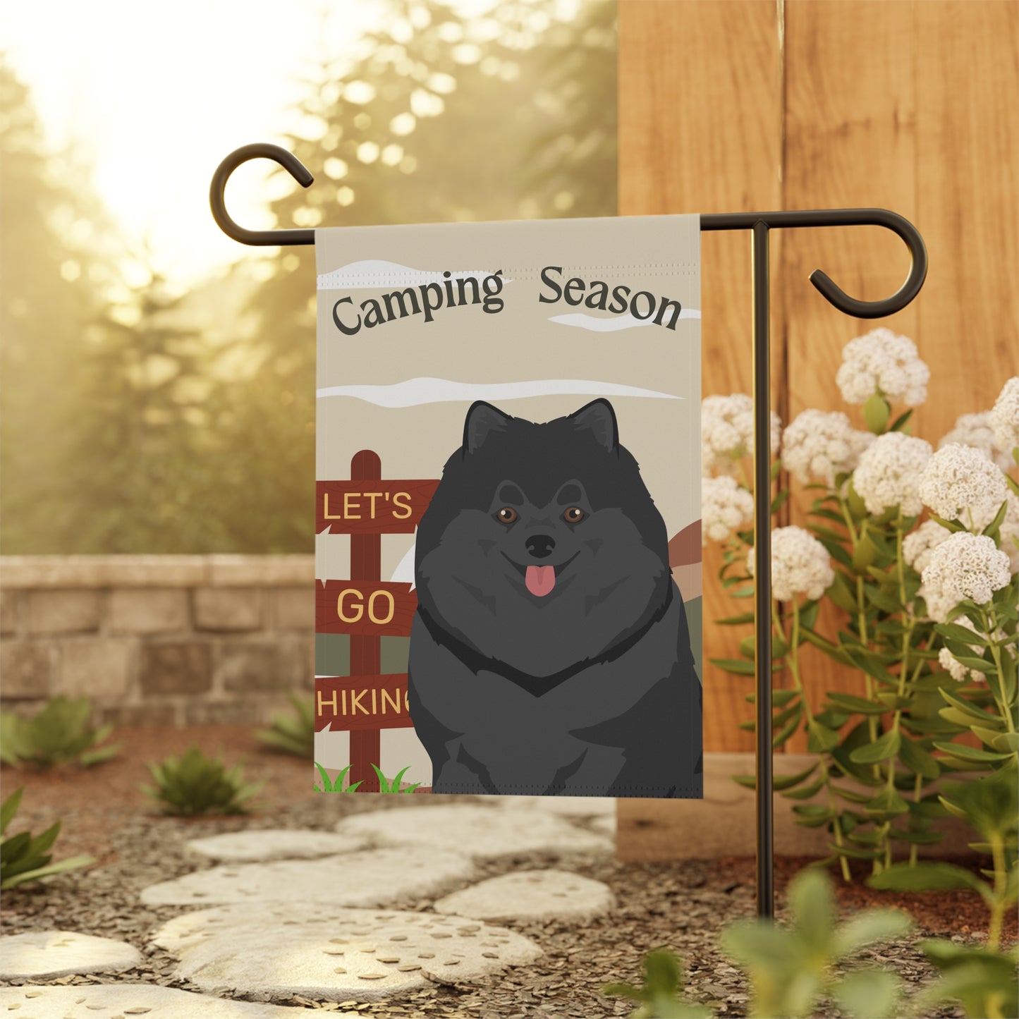 Pomeranian Dog Camping Garden Flag