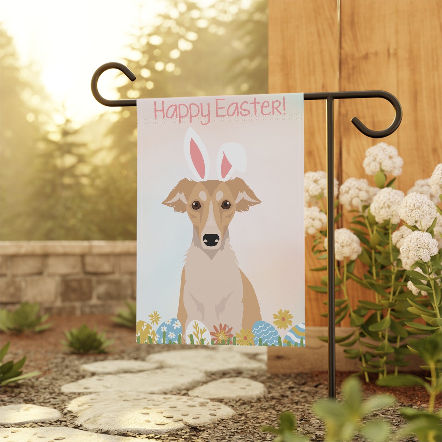 Silken Windhound Dog Happy Easter Garden Flag