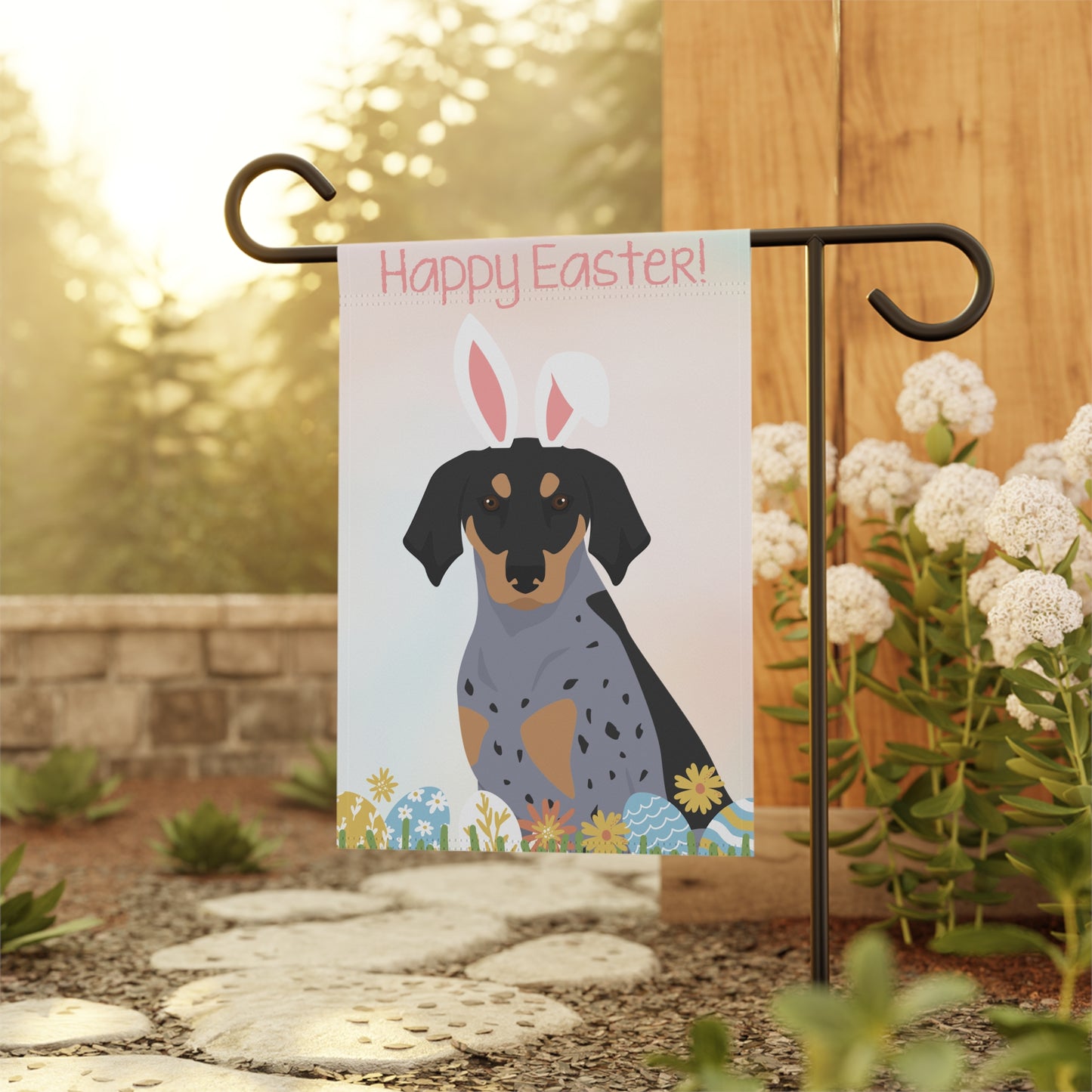 Bluetick Coonhound Dog Happy Easter Garden Flag