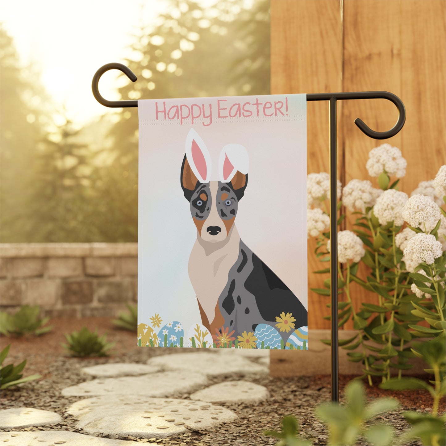 Australian Koolie Dog Happy Easter Garden Flag