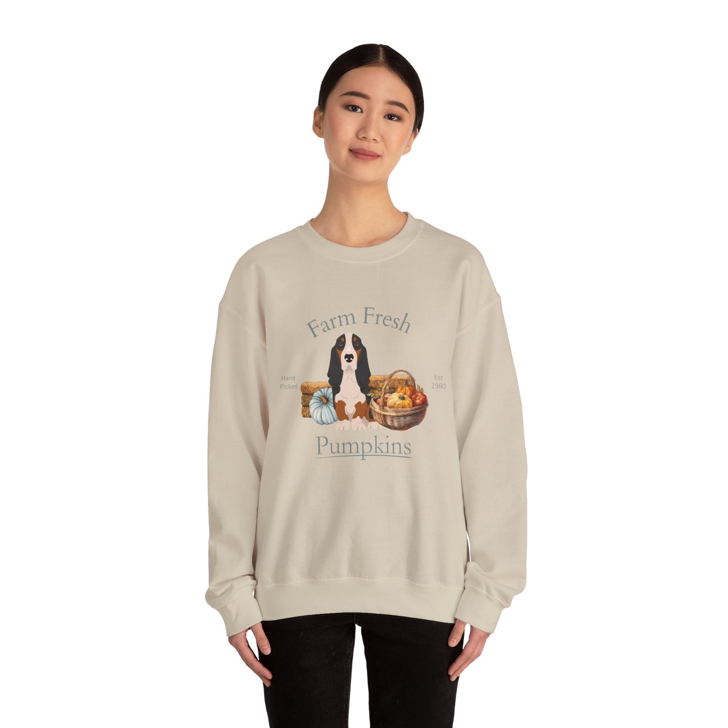 Basset Hound Dog Fall Farm Fresh Unisex Heavy Blend Crewneck Sweatshirt