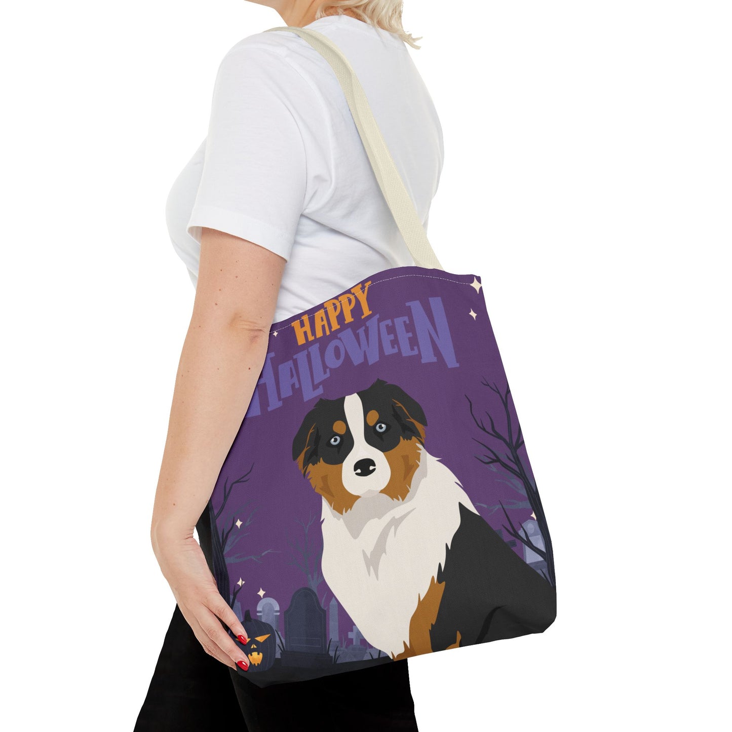 Australian Shepherd Dog Happy Halloween Tote Bag 16x16