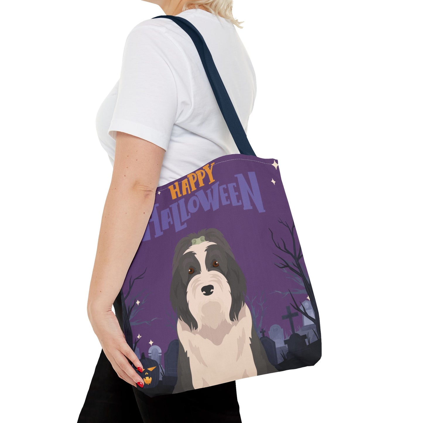 Bearded Collie Dog Happy Halloween Tote Bag 16x16