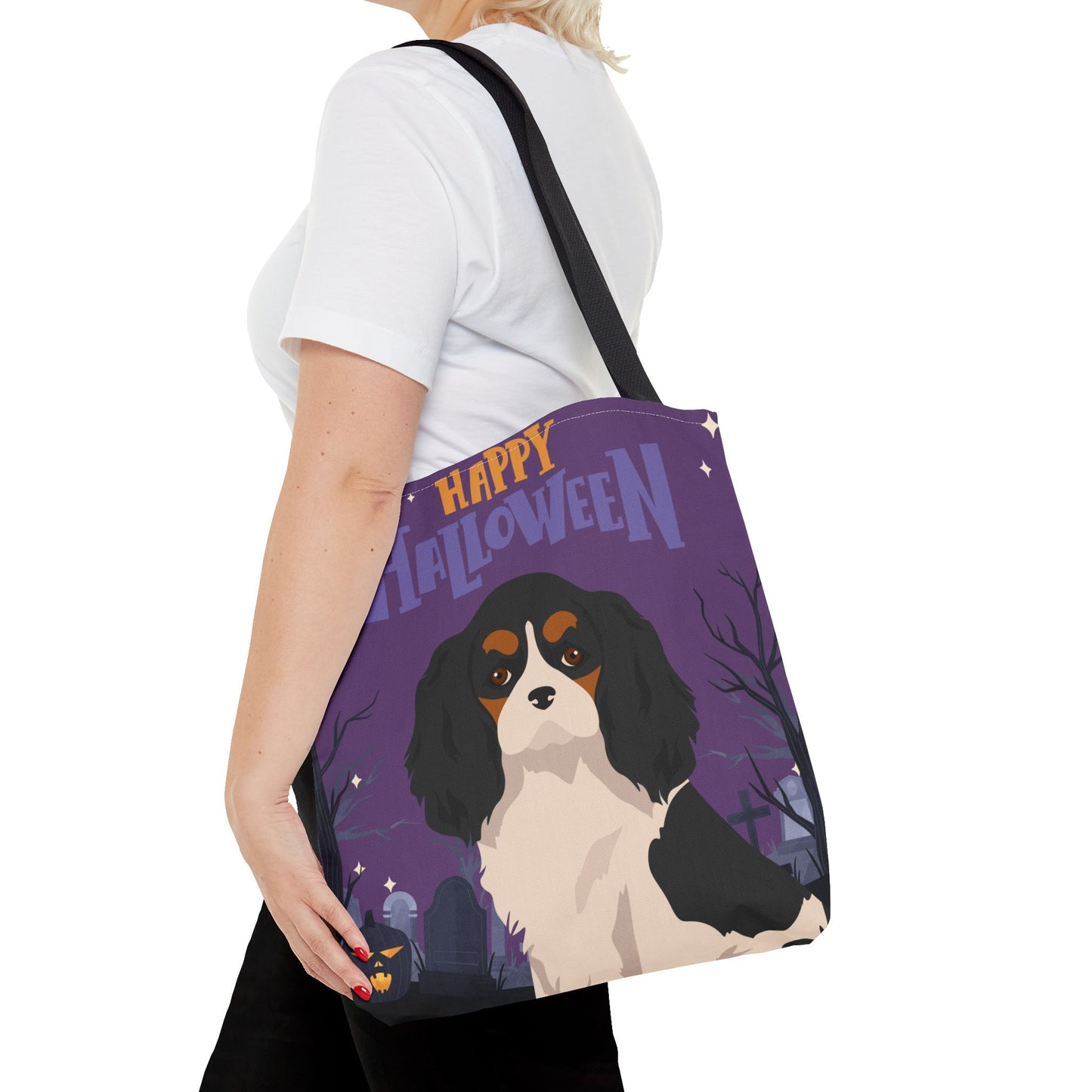 Cavalier King Charlre Spaniel Dog Happy Halloween Tote Bag 16x16