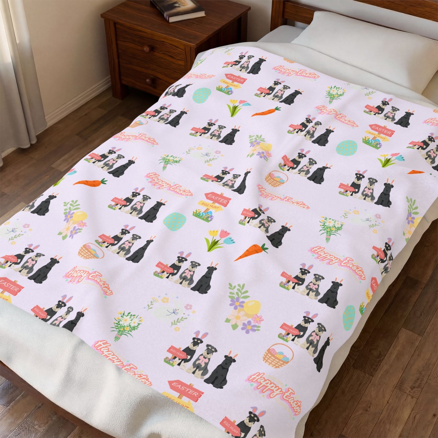 Schnauzer Dog Easter Velveteen Plush Blanket