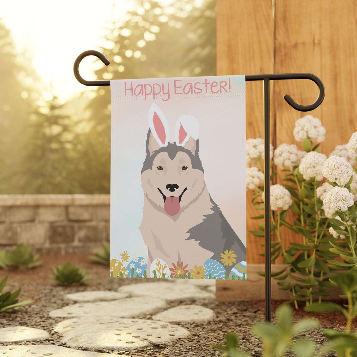 Northern Inuit Dog Happy Easter Garden Flag