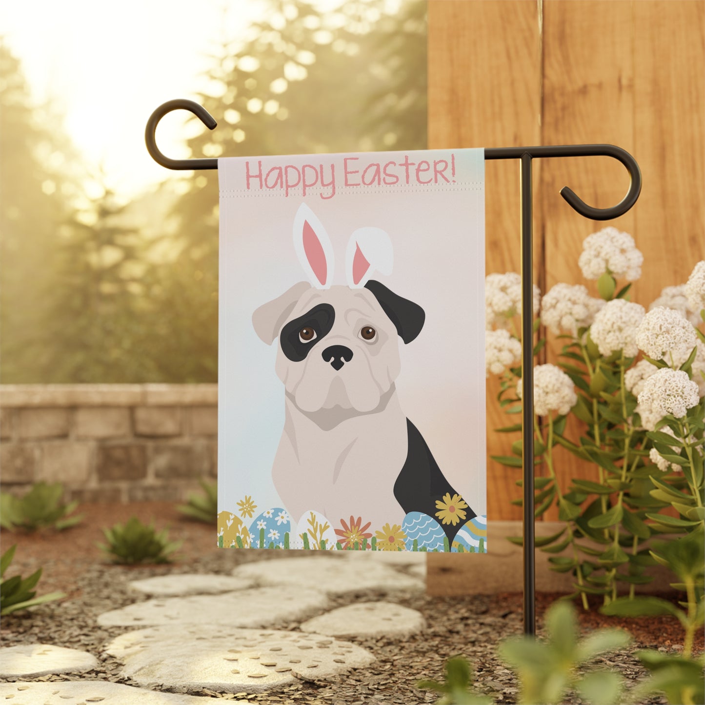 American Bulldog Dog Happy Easter Garden Flag