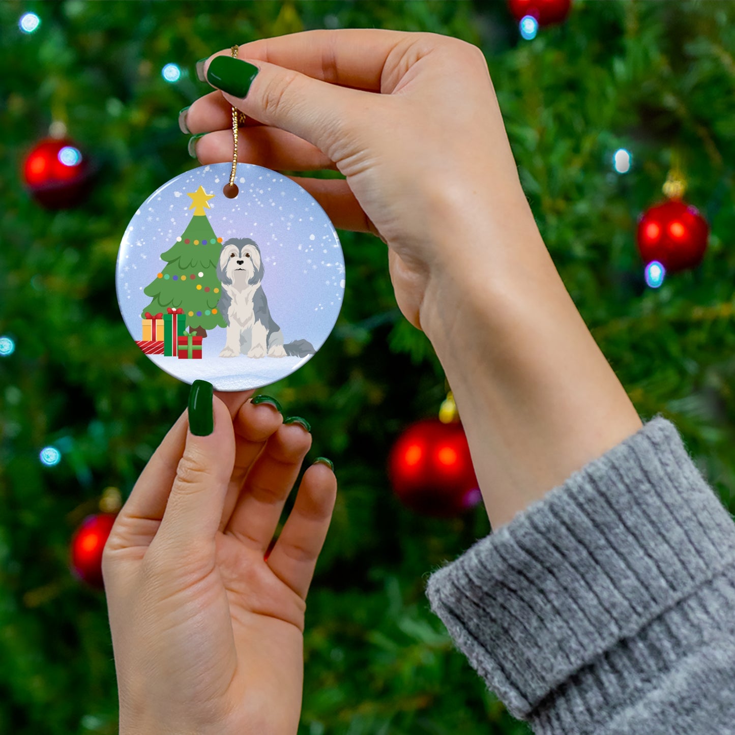 Lowchen Dog Christmas Ceramic Ornament