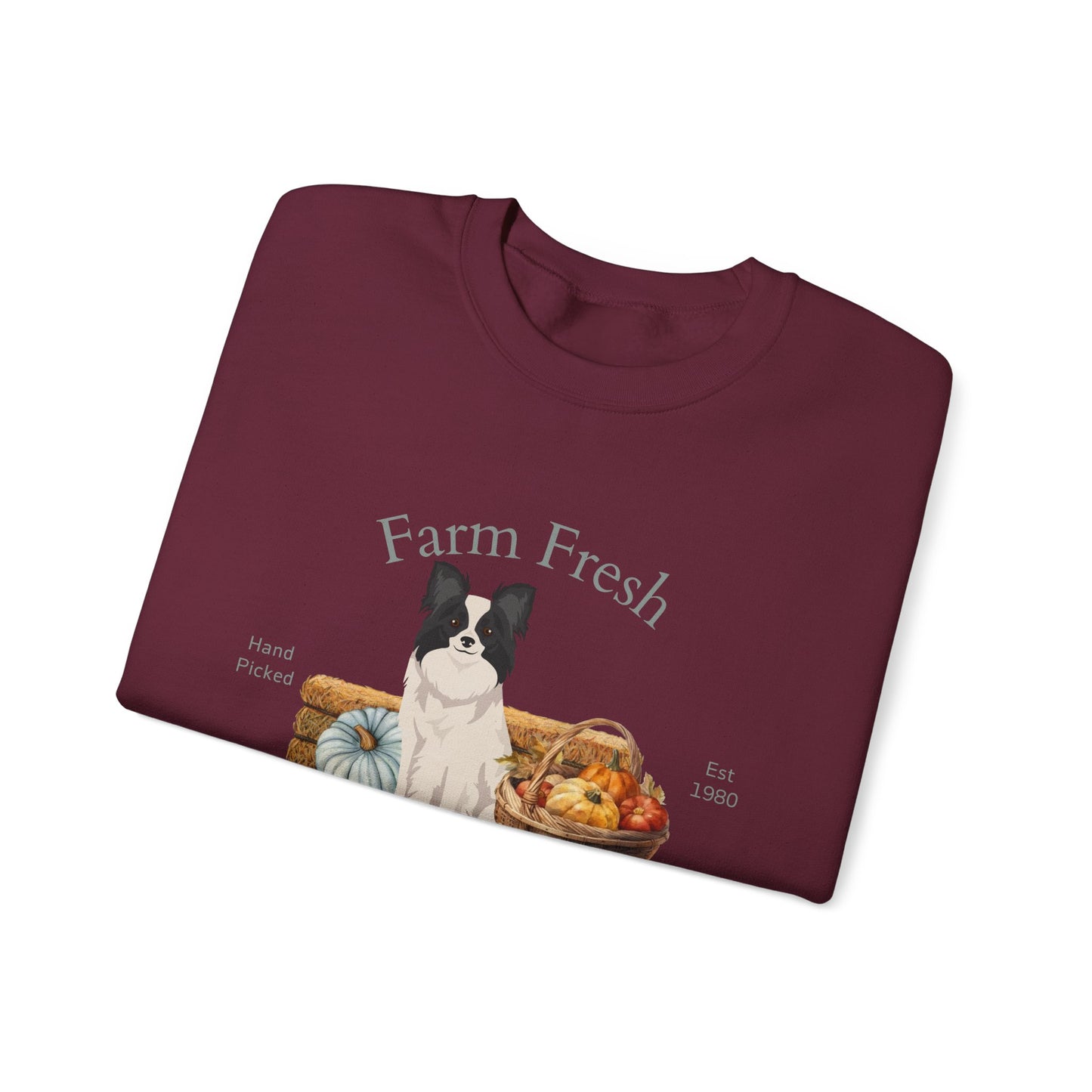 Papillon Dog Fall Farm Fresh Unisex Heavy Blend Crewneck Sweatshirt