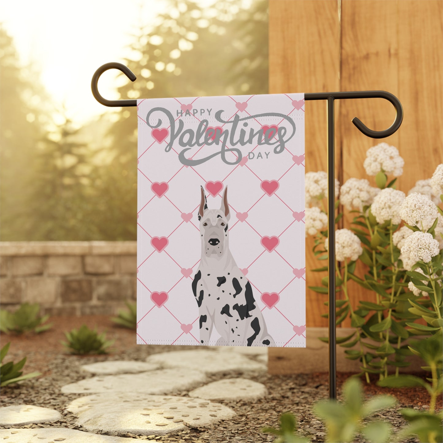 Great Dane Dog Valentines Day Garden Flag