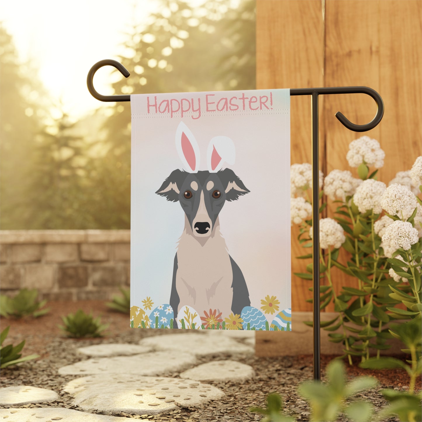 Silken Windhound Dog Happy Easter Garden Flag