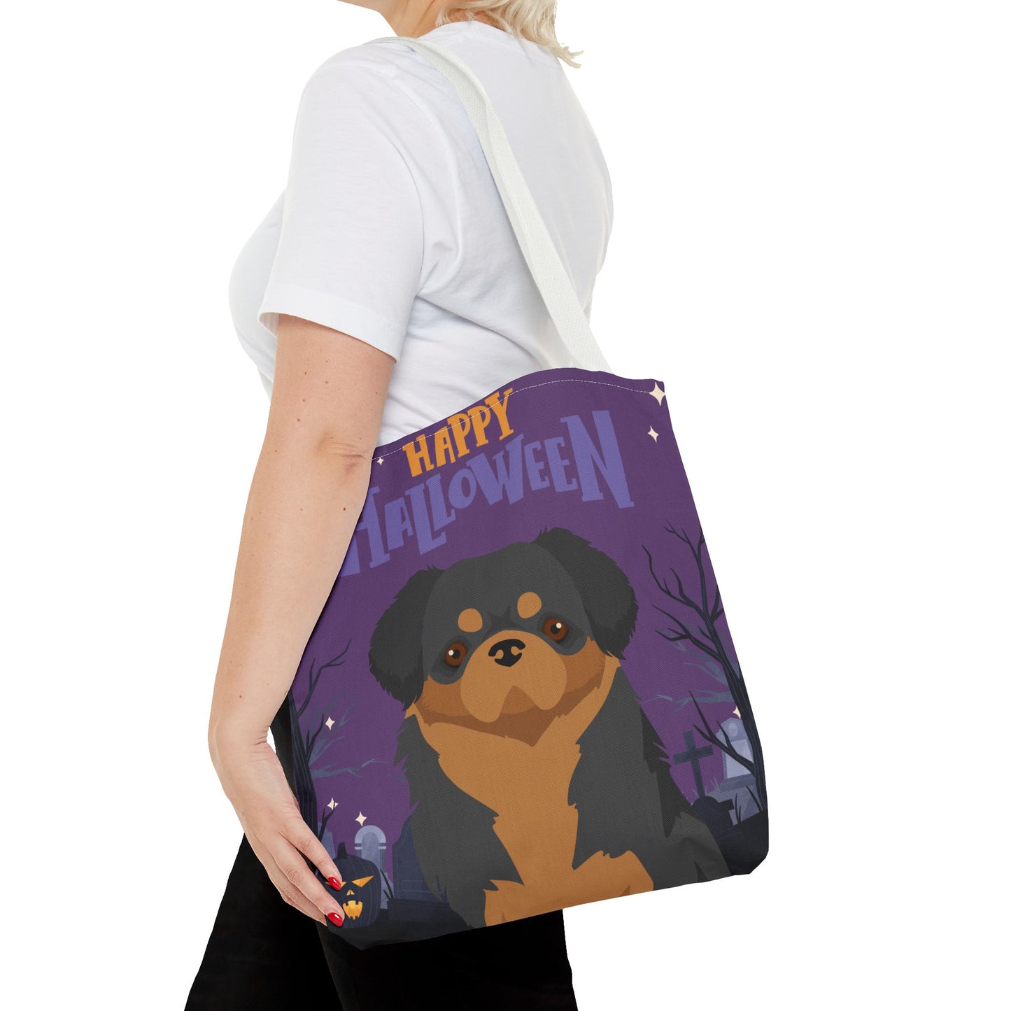 Tibetan Spaniel Dog Happy Halloween Tote Bag 16x16