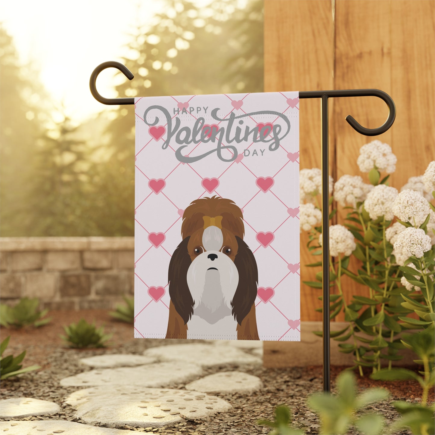 Shih Tzu Dog Valentines Day Garden Flag