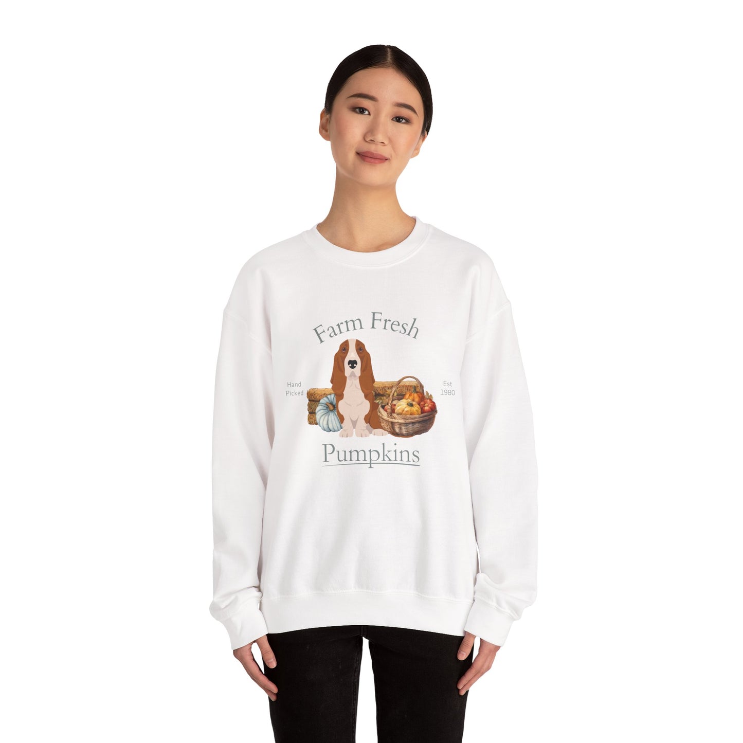 Basset Hound Dog Fall Farm Fresh Unisex Heavy Blend Crewneck Sweatshirt