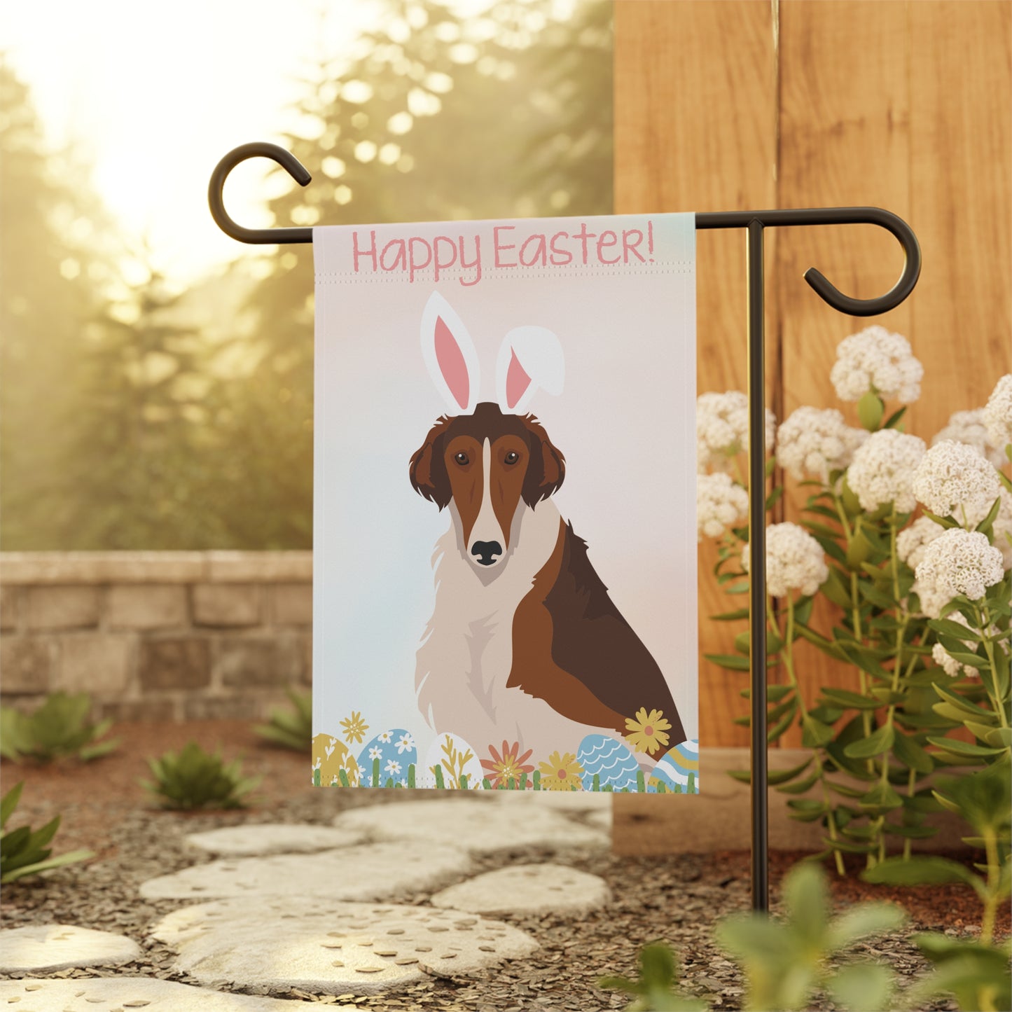Borzoi Dog Happy Easter Garden Flag