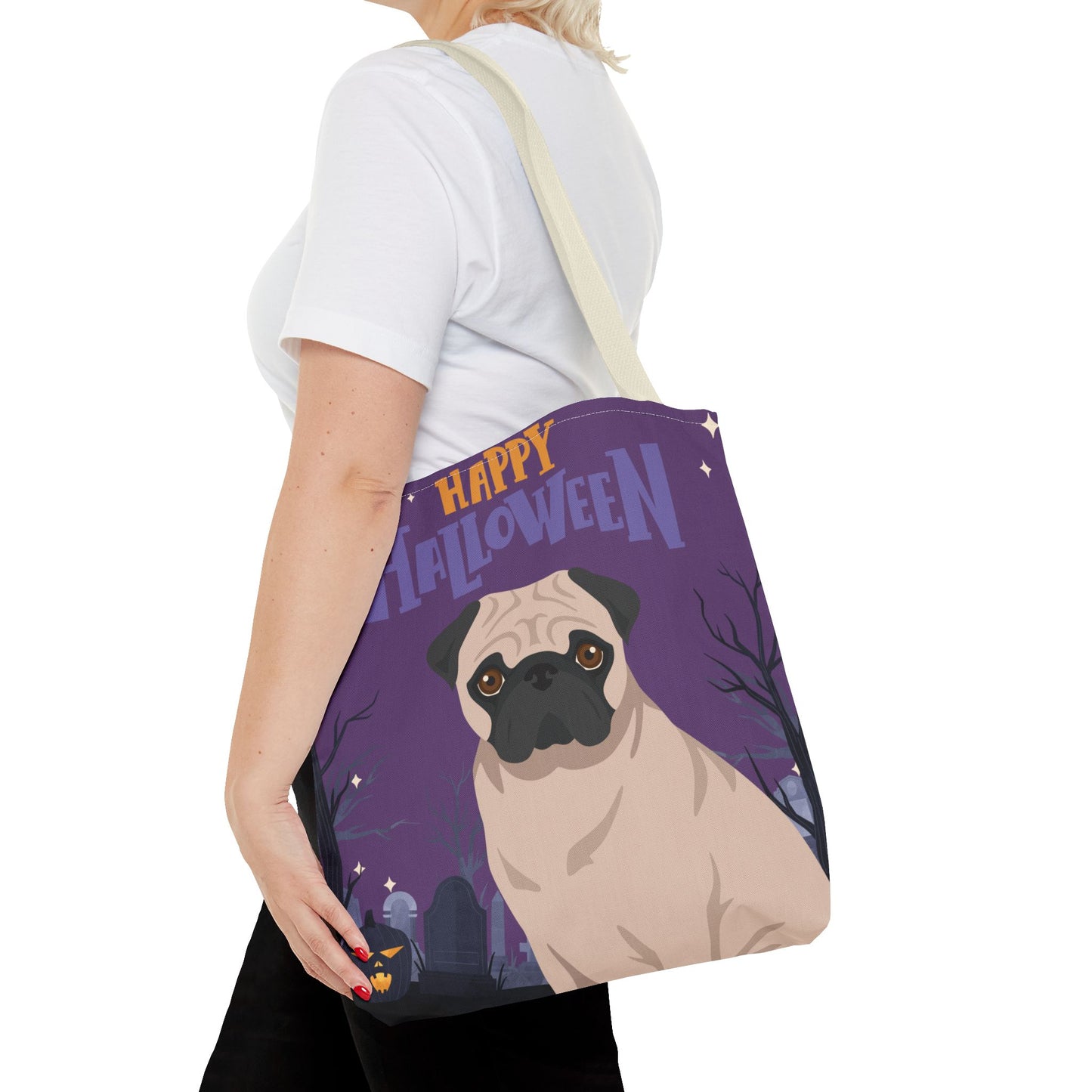 Pug Dog Happy Halloween Tote Bag 16x16