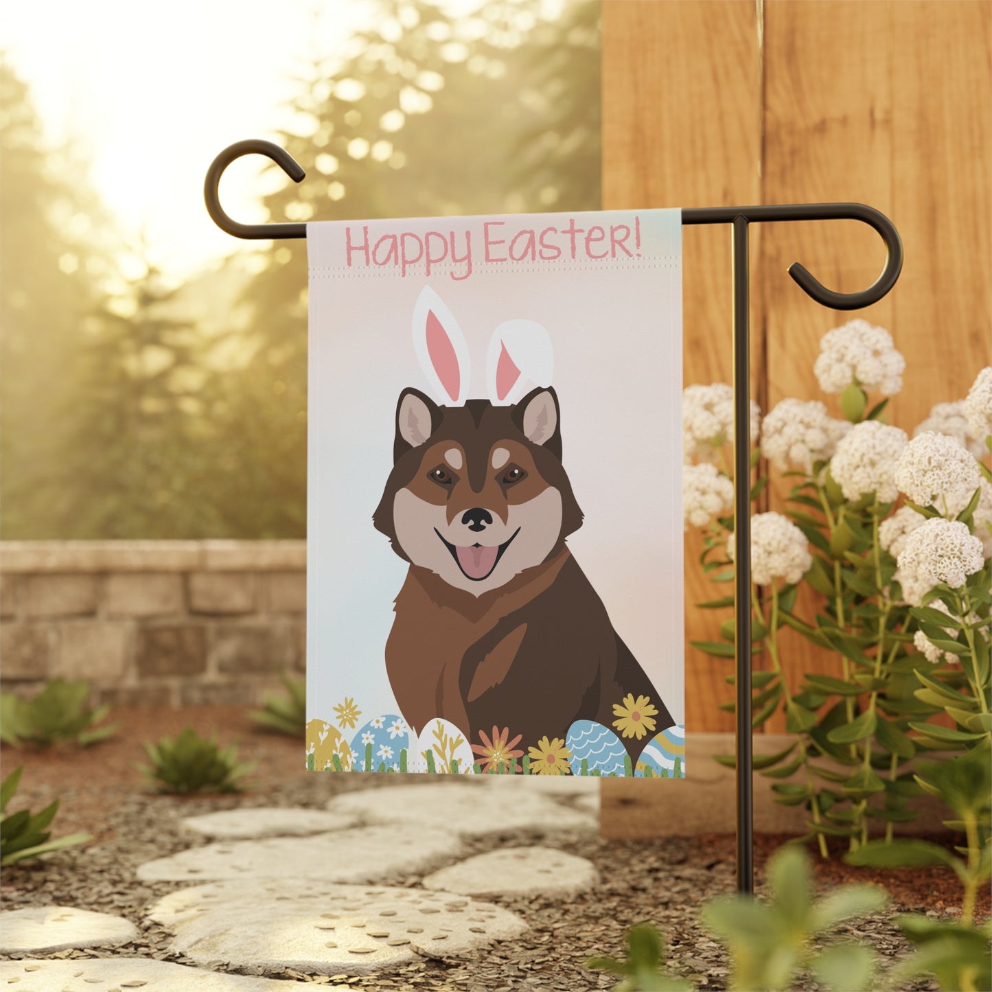 Hokkaido Dog Happy Easter Garden Flag