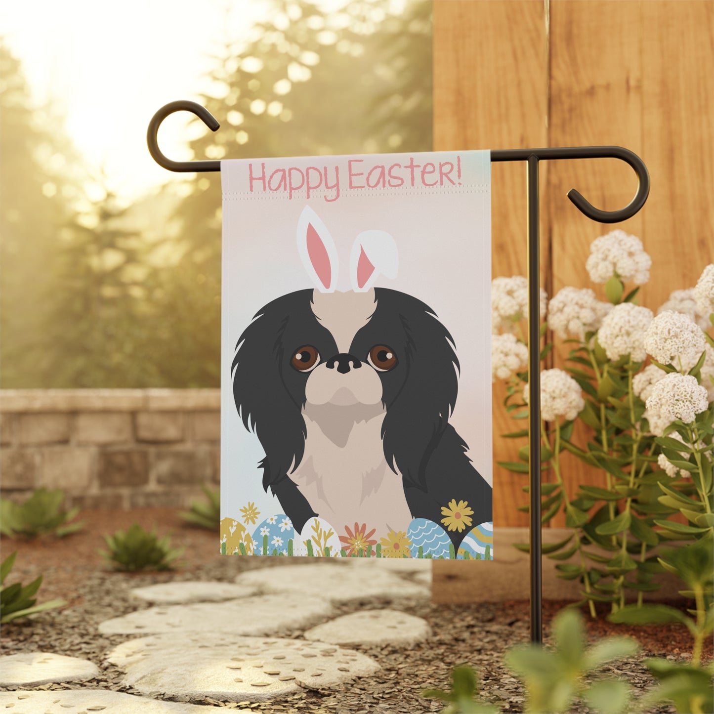 Japanese Chin Dog Happy Easter Garden Flag