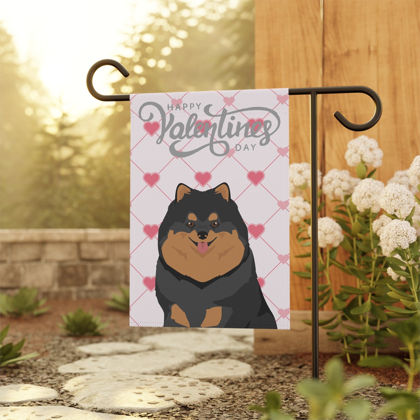 Pomeranian Dog Valentines Day Garden Flag