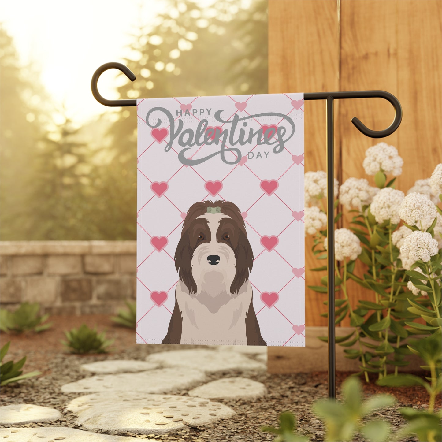 Bearded Collie Dog Valentines Day Garden Flag